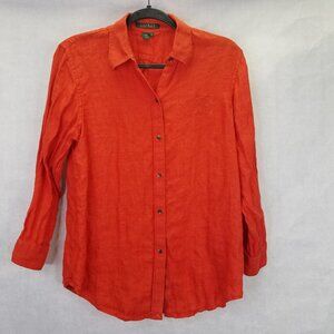 LRL Ralph Lauren Button Up Shirt Women's M Linen Burnt Orange Embroidered Logo